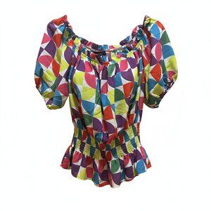 Colorful Smocked Peplum Blouse